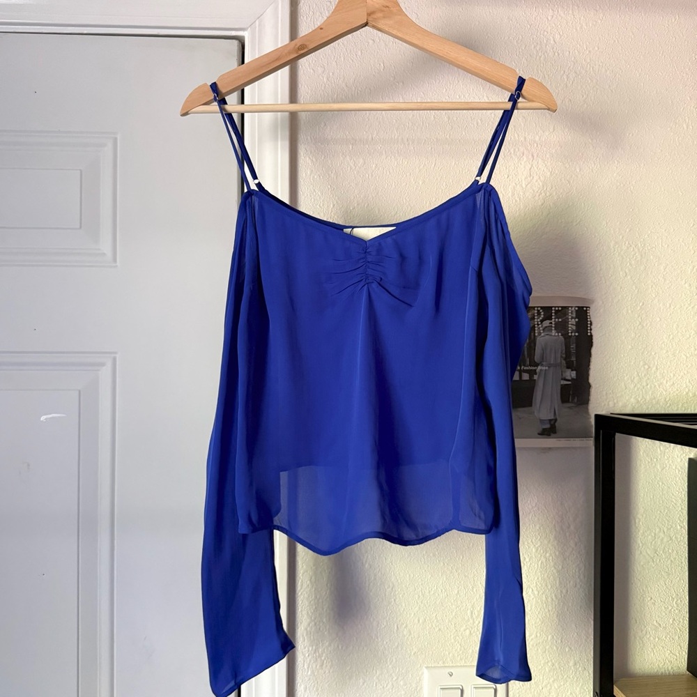 NWOT FLEUR DU MAL silk cobalt royal blue cropped shirt top blouse